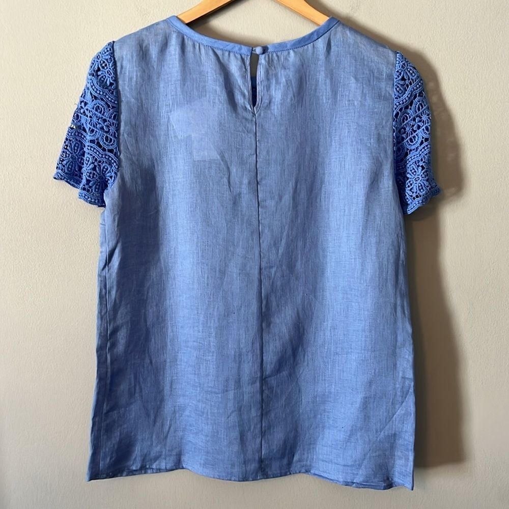 New! J. Crew Factory Linen Top Crochet Women's Size 2 Blue NWT - Picture 7 of 13